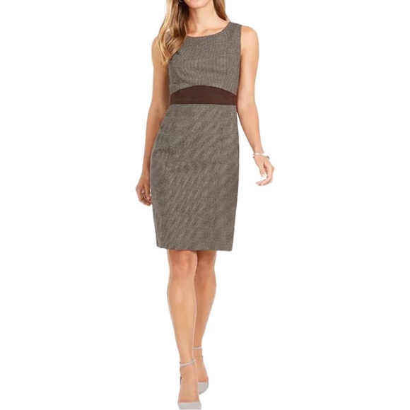 Kasper Plus Size Sleeveless Mini Houndstooth Sheath Dress, Brown/White Size 16 - Picture 1 of 16